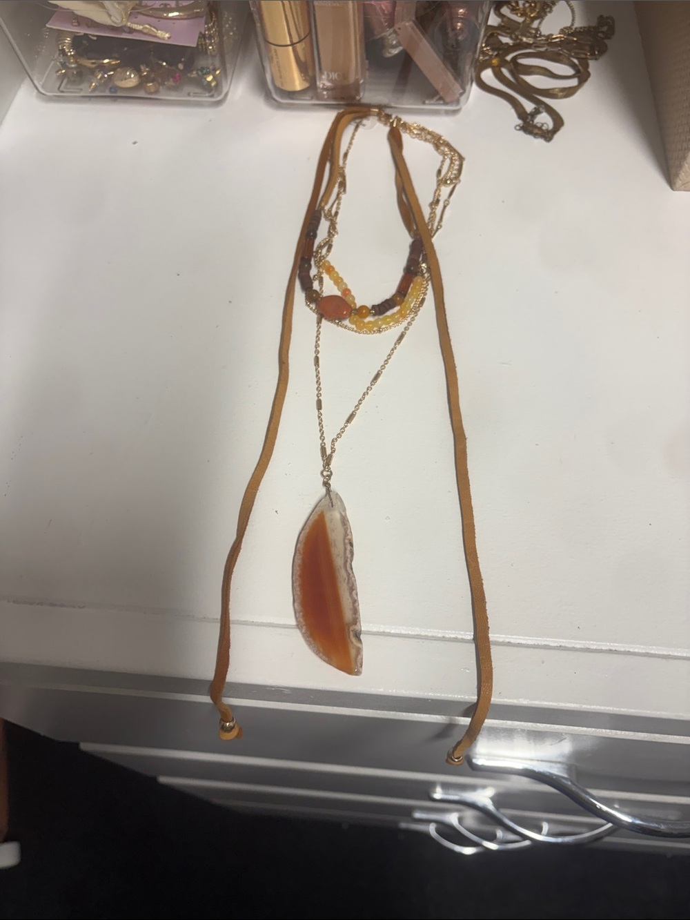 Free People Multilayer Agate Slice Necklace in Amber and Gold